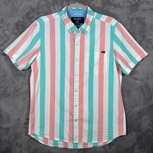 Chubbies Vertical Striped Shirt Size Medium Blue Pink Green Cotton Stretch